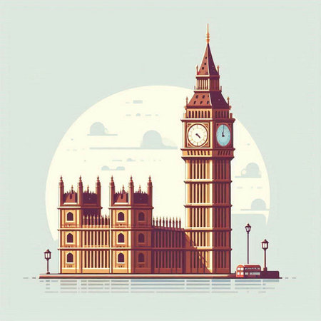 Big Ben and Houses of Parliament, London, England, vector illustrationのイラスト素材