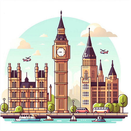 Big Ben and Houses of Parliament in London, England. Vector illustrationのイラスト素材