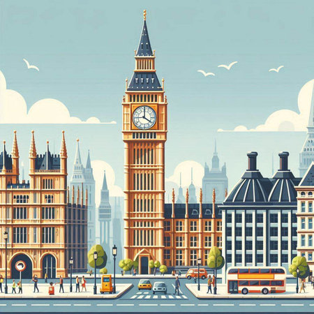 Big Ben and Houses of Parliament in London, UK. Vector illustrationのイラスト素材