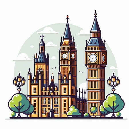 London United Kingdom. Big Ben and Houses of Parliament. Vector illustrationのイラスト素材