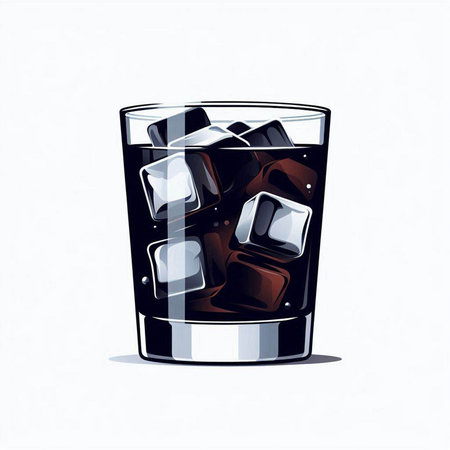 Illustration of a glass of cola with ice cubes on white backgroundのイラスト素材
