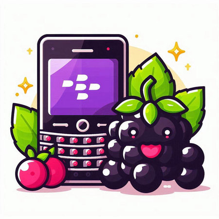 Mobile phone with blackberries and apples. Vector illustration in cartoon styleのイラスト素材