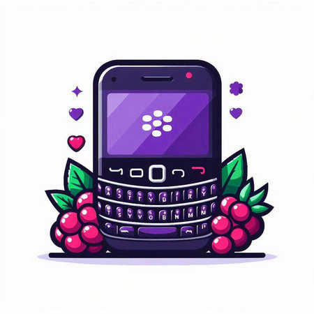 Mobile phone with berries. Vector illustration of a smartphone with berries.のイラスト素材