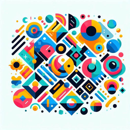 Colorful abstract geometric composition with circles, lines and dots. Vector illustrationのイラスト素材
