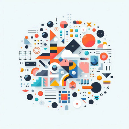 Colorful geometric shapes in the shape of a circle. Vector illustration.のイラスト素材