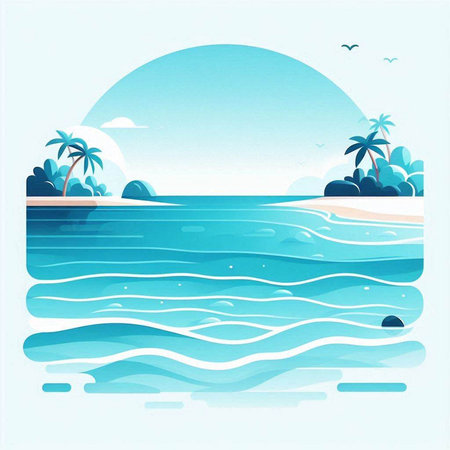 Tropical island with palm trees and sea. Vector illustration.のイラスト素材