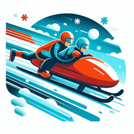 Snowboarder riding a snowmobile in the mountains, vector illustrationのイラスト素材