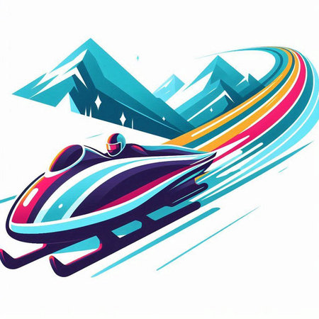 Bobsleigh, extreme winter sport vector illustration. Skiing theme.のイラスト素材