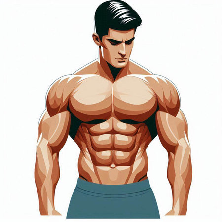 Muscular man. Vector illustration. Isolated on white background.のイラスト素材