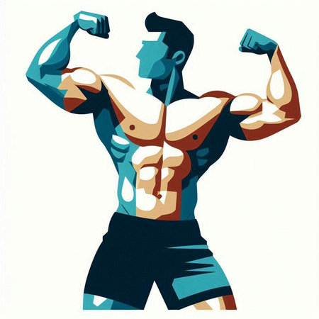Muscular man with dumbbells in his hands. Vector illustration.のイラスト素材