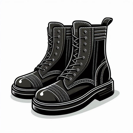 Vector illustration of black boots on a white background. Isolated object.のイラスト素材