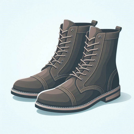Pair of hiking boots. Vector illustration in retro style, isolated on white background.のイラスト素材