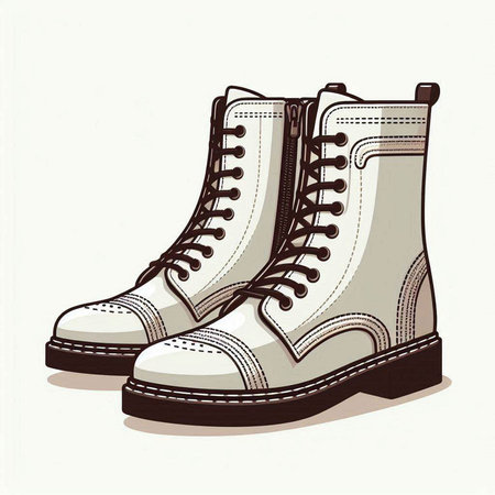 Men's leather boot on a light blue background. Vector illustration.のイラスト素材