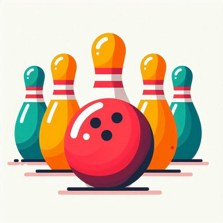 Bowling game. Bowling ball and pins. Vector illustration in flat styleのイラスト素材
