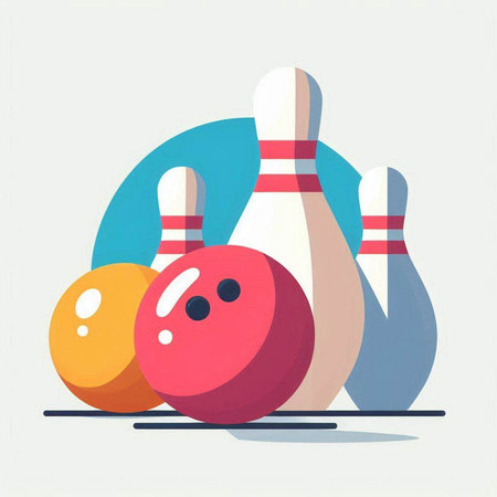 Bowling game. Vector illustration of a bowling ball and pins.のイラスト素材