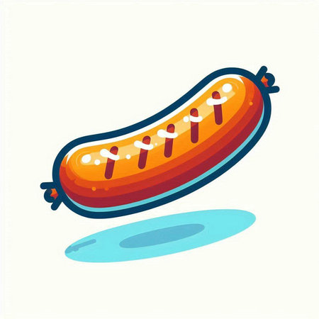 Sausage with shadow on a white background. Vector illustration.のイラスト素材