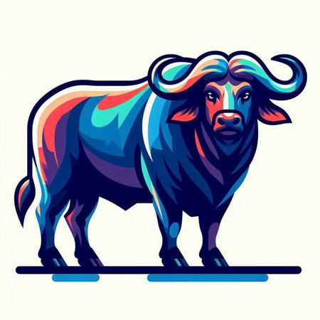 Buffalo head mascot isolated on white background. Vector illustration for your designのイラスト素材