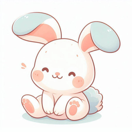 Cute cartoon bunny sitting on a white background. Vector illustration.のイラスト素材