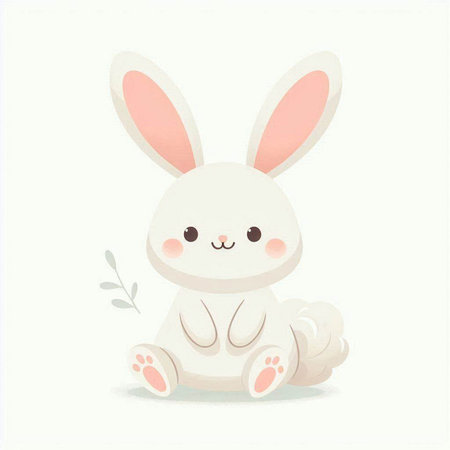 Cute cartoon bunny sitting on white background. Vector illustration for your designのイラスト素材