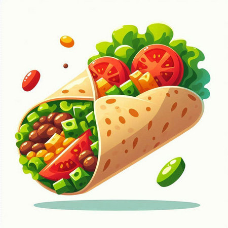 Mexican burrito with vegetables and olives. Vector illustration.のイラスト素材