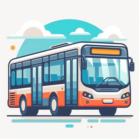 Colorful bus with luggage. Vector illustration in flat cartoon style.のイラスト素材