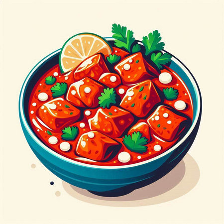 Illustration of a bowl of tomato sauce with parsley and lemonのイラスト素材