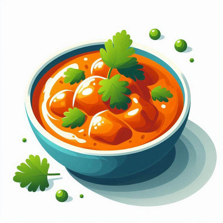 Illustration of a bowl of tomato soup garnished with parsleyのイラスト素材