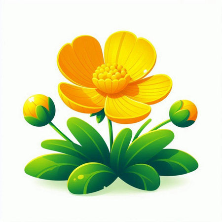 Beautiful yellow flower with green leaves on a white background. Vector illustration.のイラスト素材