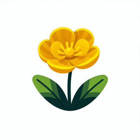 Yellow flower on a white background. Vector illustration, flat design.のイラスト素材