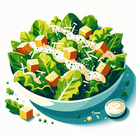 Salad with lettuce, cheese and sour cream. Vector illustration.のイラスト素材