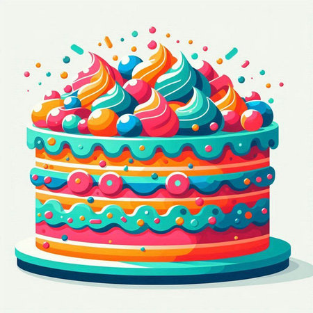 Colorful birthday cake with cream and marmalade. Vector illustration.のイラスト素材