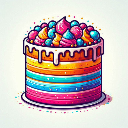 Colorful birthday cake with cream. Vector illustration for your design.のイラスト素材