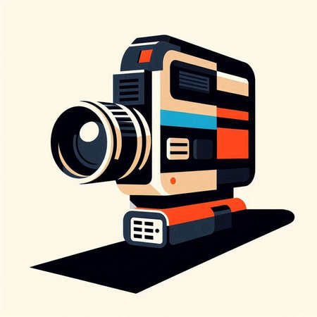 Retro cinema camera on a light background. Vector illustration in retro style.のイラスト素材