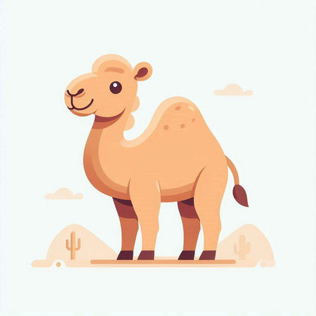 Cute camel in desert. Vector illustration in flat cartoon style.のイラスト素材