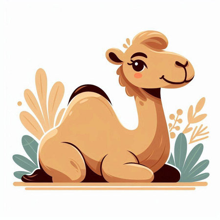 Cute cartoon camel. Vector illustration isolated on a white background.のイラスト素材