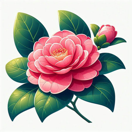 Camellia flower on a white background. Vector illustration.のイラスト素材