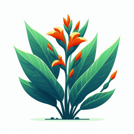 Illustration of a green plant with orange flowers on a white backgroundのイラスト素材