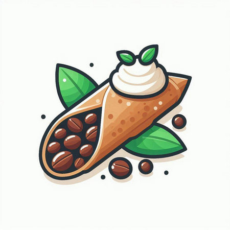 Coffee roll with whipped cream and coffee beans, vector illustrationのイラスト素材