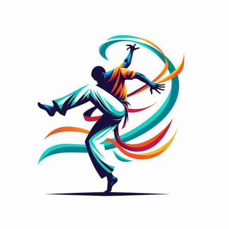 Vector illustration of a dancing man in motion with an abstract background.のイラスト素材