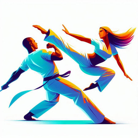 Martial arts fighters in action. Vector illustration of martial arts.のイラスト素材