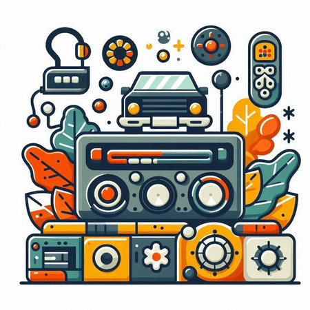 Retro radio set. Vector illustration in doodle style.のイラスト素材