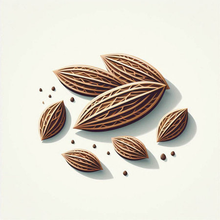 Illustration of Almond nuts on a white background with shadow.のイラスト素材