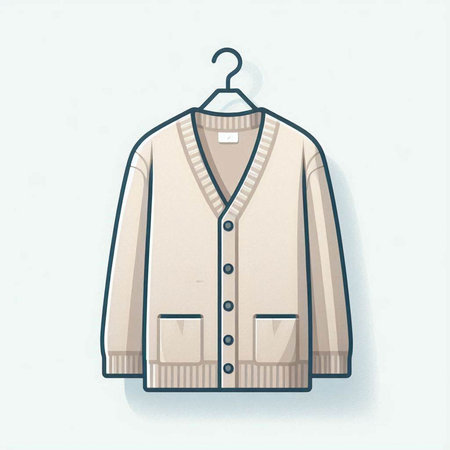 Illustration of a beige jacket on a hanger on a white backgroundのイラスト素材