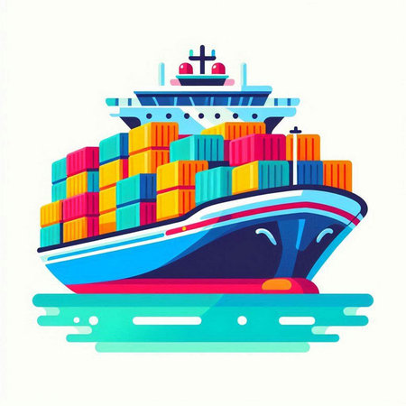 Cargo ship with containers. Freight transportation. Vector illustration.のイラスト素材