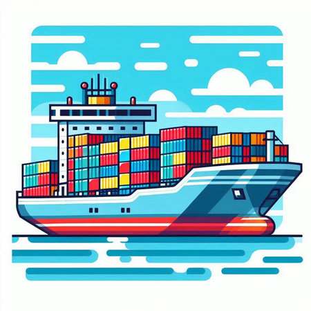 Container ship in the sea. Freight transportation. Vector illustration.のイラスト素材