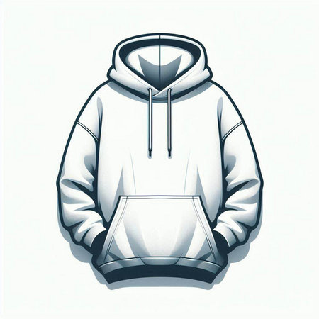 Illustration of a white hoodie with a hood on a white backgroundのイラスト素材