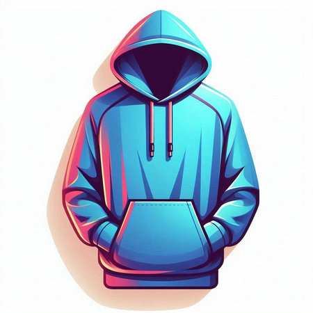 Illustration of a blue hooded sweatshirt with a hood.のイラスト素材