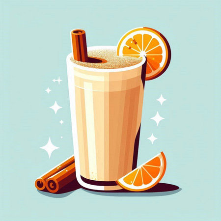 Illustration of a glass of orange smoothie with cinnamon and orangeのイラスト素材