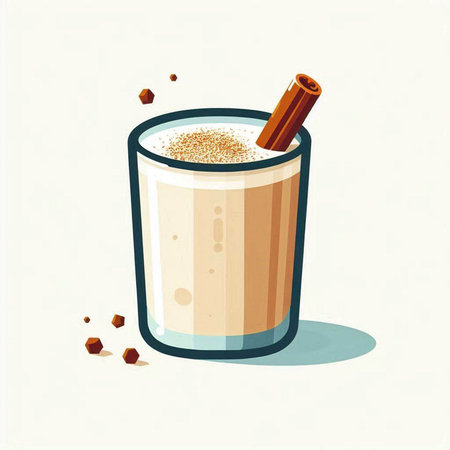 Illustration of a glass of coffee with cinnamon on a white backgroundのイラスト素材