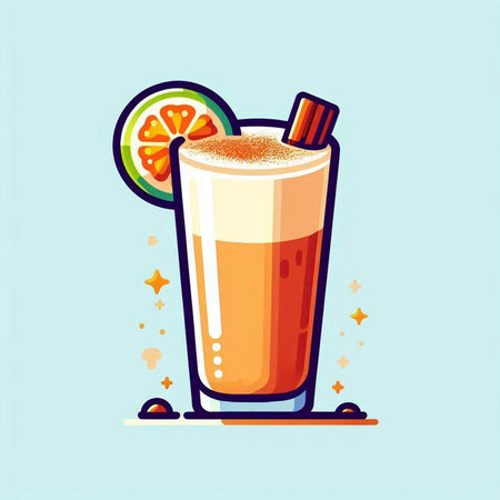 Tequila sunrise cocktail with orange slice and straw. Vector illustration.のイラスト素材